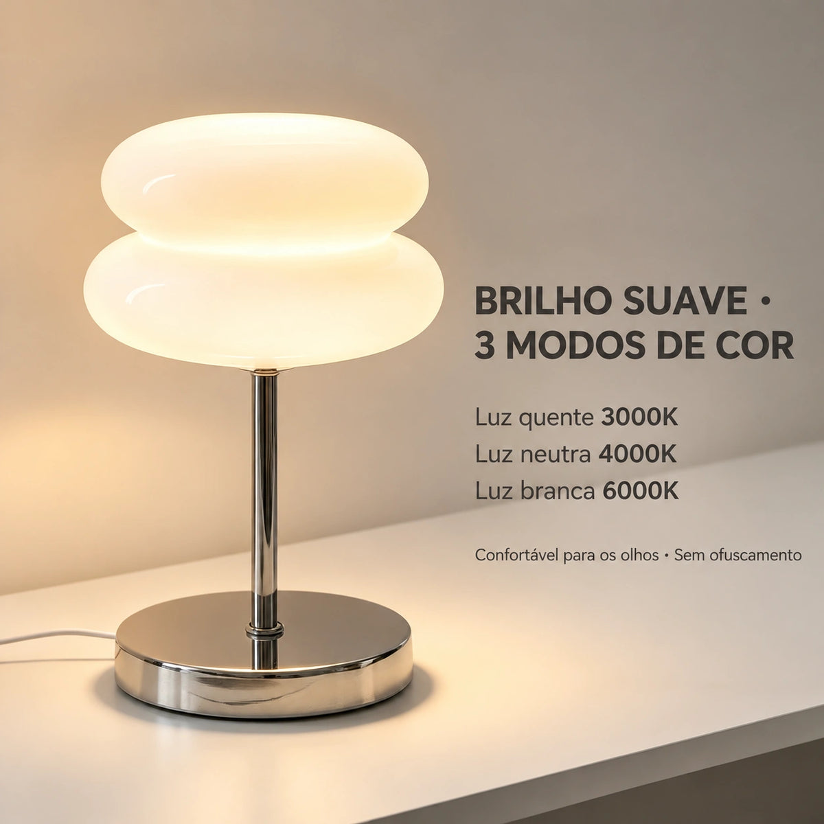 Abajur de Mesa Bauhaus Élégance Luz Regulável Base Metal Lenogue