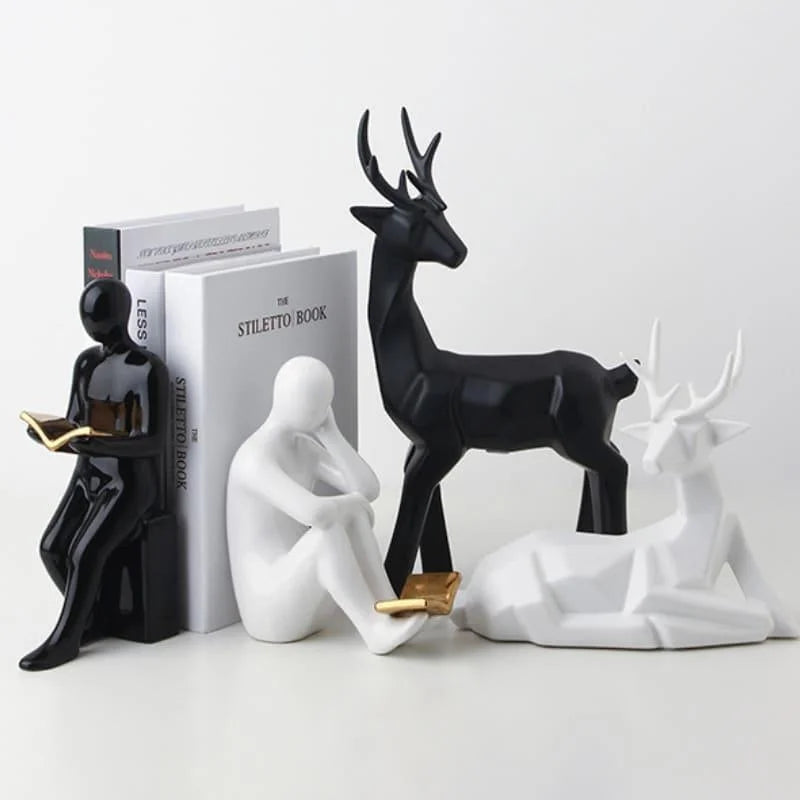 Aparador de Livros em Cerâmica Decorativo para Escritório e Estante Lenogue Preto Branco