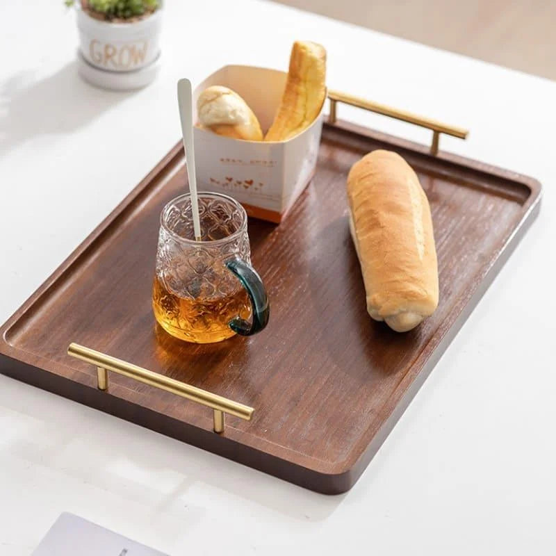 Bandeja de Madeira Retangular com Alça para Decorar e Servir Lenogue Marrom (g: 40cm x 30cm)