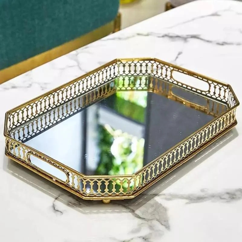 Bandeja Decorativa Retangular com Espelho para Banheiro e Sala Lenogue