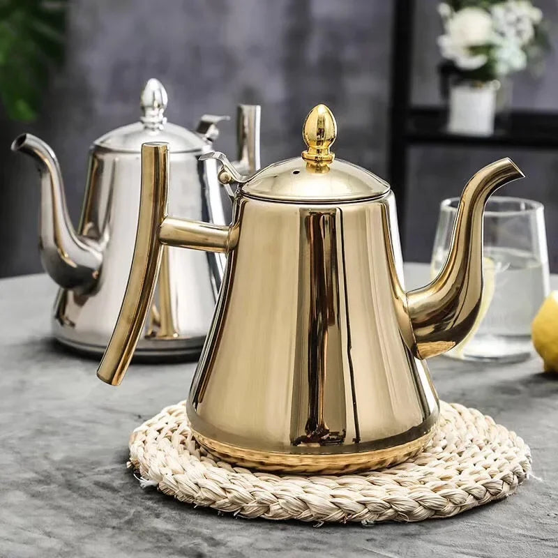 Bule de Aço Premium com Infusor Removível para Chá e Café Lenogue Dourado