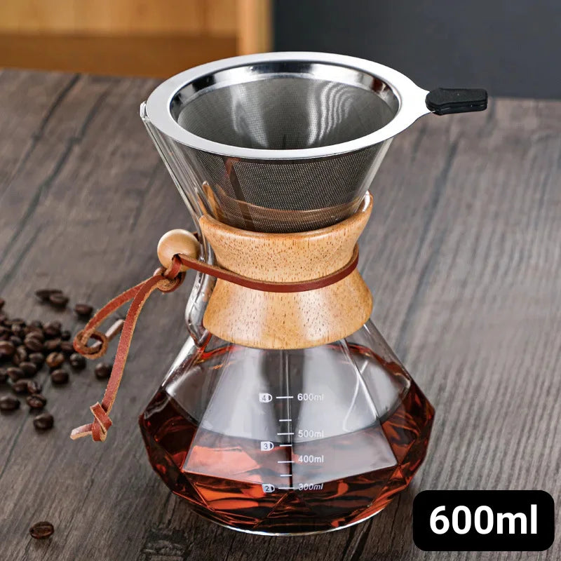 Cafeteira Manual de Vidro Borossilicato com Design Diamante Lenogue 600ml