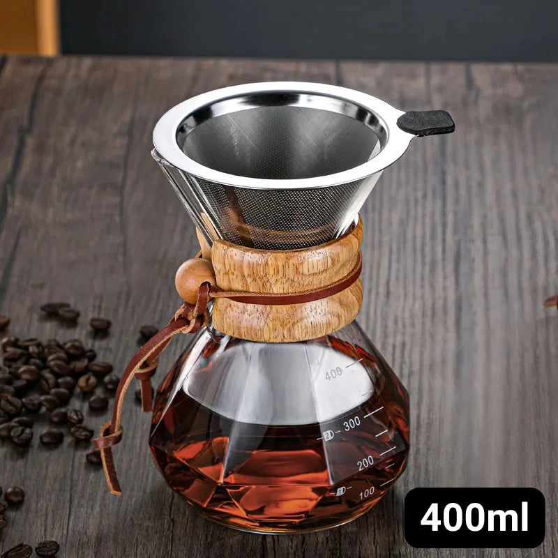 Cafeteira Manual de Vidro Borossilicato com Design Diamante Lenogue 400ml
