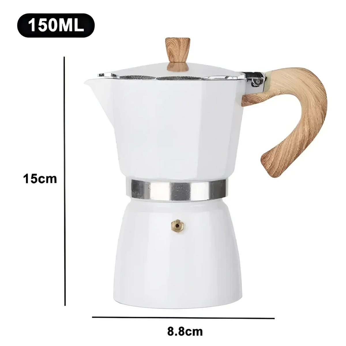 Cafeteira Moka de Alumínio com Cabo de Madeira para Café Espresso Lenogue Branco - 150 ml