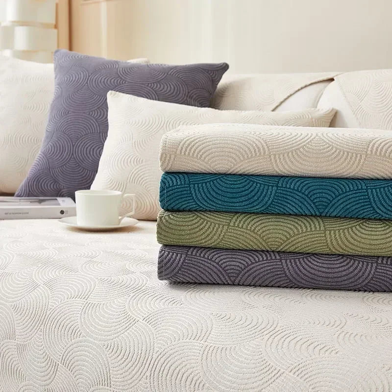 Capa de Sofá Chenille Jacquard Azul Antiderrapante com Relevo Lenogue