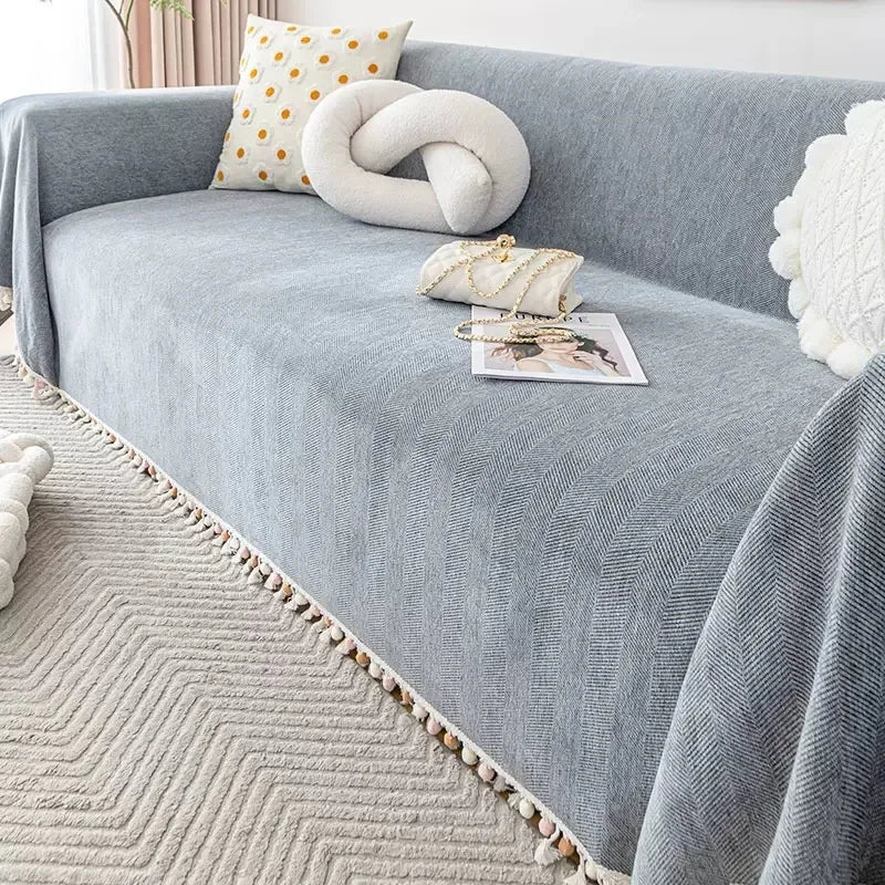 Capa para Sofá Cinza Escuro Chenille Chevron Universal com Cobertura Total Lenogue / 180 x 130 Cm
