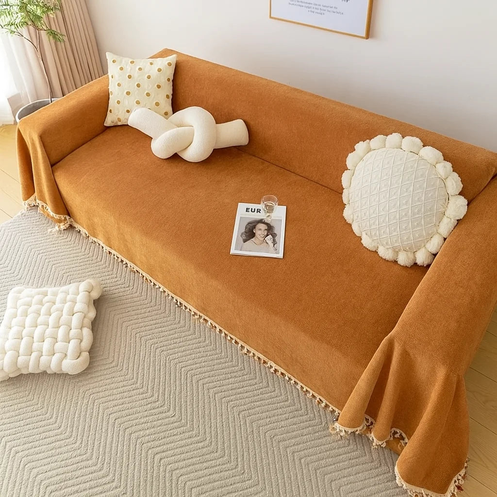 Capa para Sofá Laranja Chenille Chevron Universal com Cobertura Total Lenogue