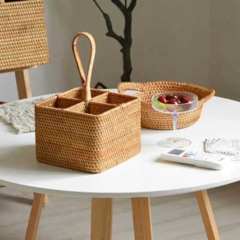 Cesta de Armazenamento em Vime Rattan Feita à Mão para Organização Lenogue