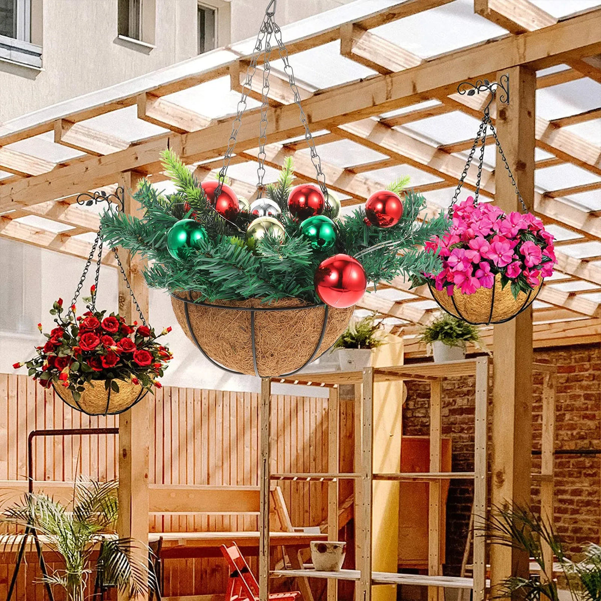 Cesta Suspensa Natalina com Luzes Led Multicoloridas Lenogue Multicolorido