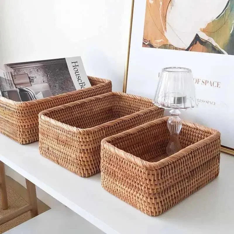 Cesto Organizador de Palha Rattan Feito à Mão para Decoração Natural Lenogue