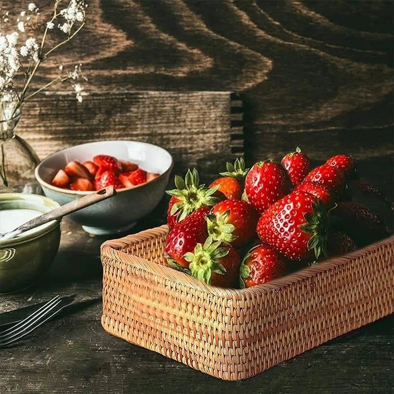 Cesto Organizador de Palha Rattan Feito à Mão para Decoração Natural Lenogue