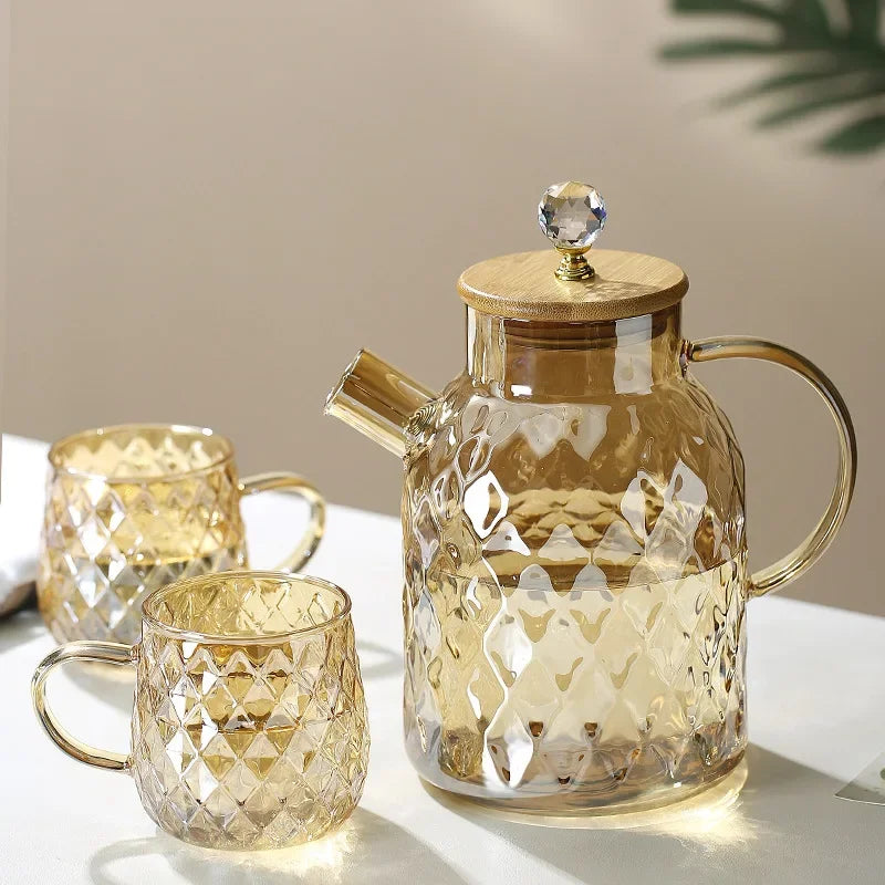 Chaleira de Vidro Borossilicato com Tampa Diamond Inox para Chá Lenogue