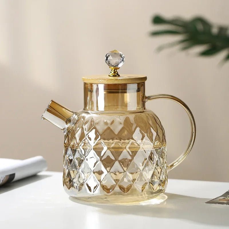 Chaleira de Vidro Borossilicato com Tampa Diamond Inox para Chá Lenogue 1.5 Litros
