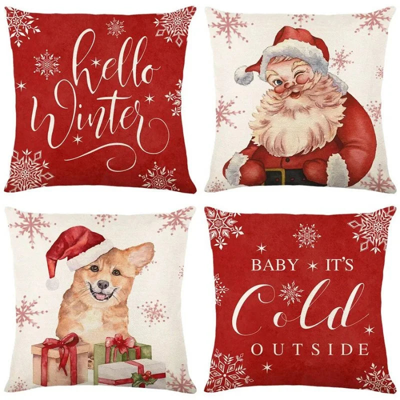 Conjunto 4 Capas Almofada Poliéster para Decoração Natalina Festiva Lenogue Modelo 01