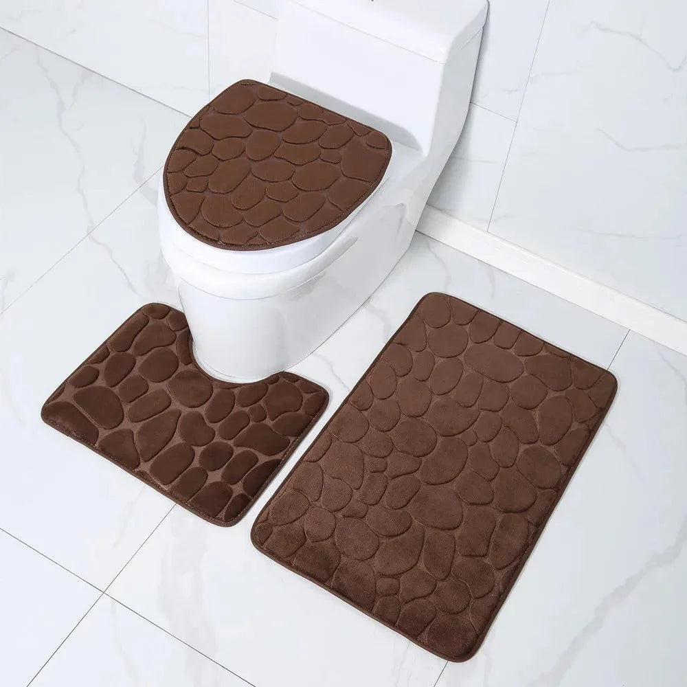 Conjunto de Tapetes Antiderrapantes 3 Peças para Banheiro Absorvente Lenogue Marrom