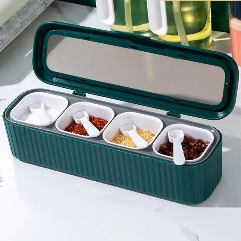Conjunto Organizador de Temperos com Caixa e Garrafa para Cozinha Lenogue Verde