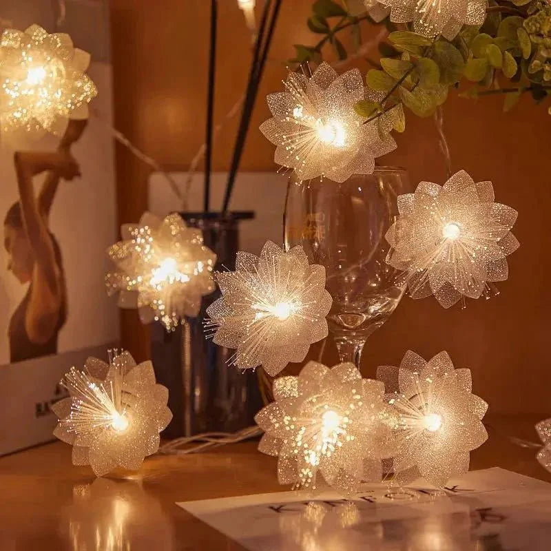 Cordão de Luz Led Decorativo com Flores para Natal Lenogue