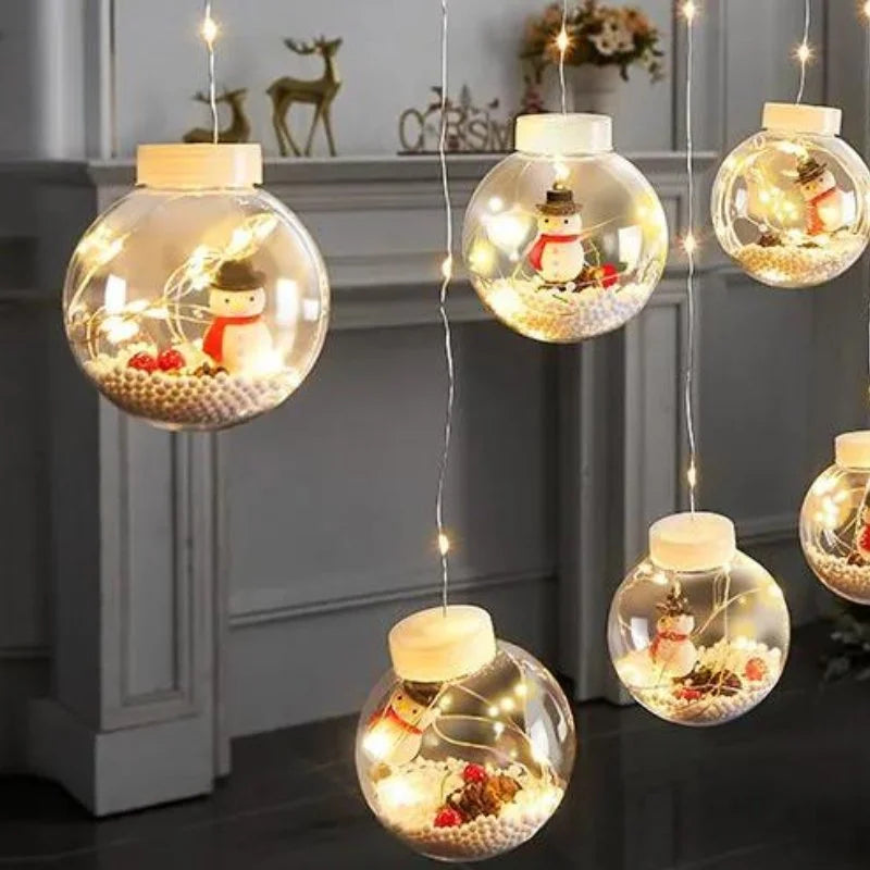 Cordão de Luzes Led Decorativas para Natal com Bolinhas Festivas Lenogue Boneco Neve / Luz Amarela