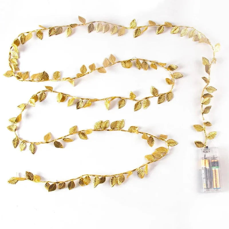 Cordão de Luzes Led Decorativo com Folhas Douradas Lenogue Dourado