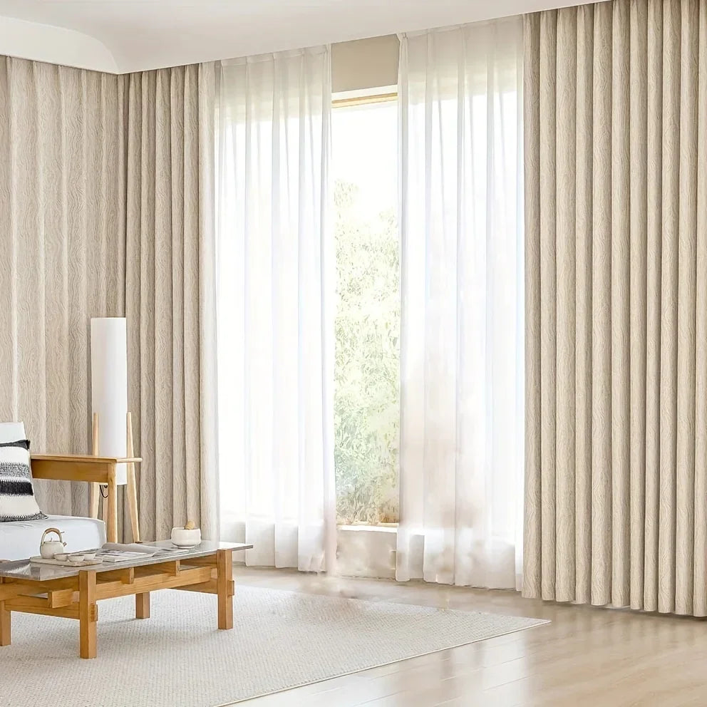 Cortina Blackout Jacquard Carvalho Listrado com Ilhós Lenogue Bege / 100 x 210 Cm