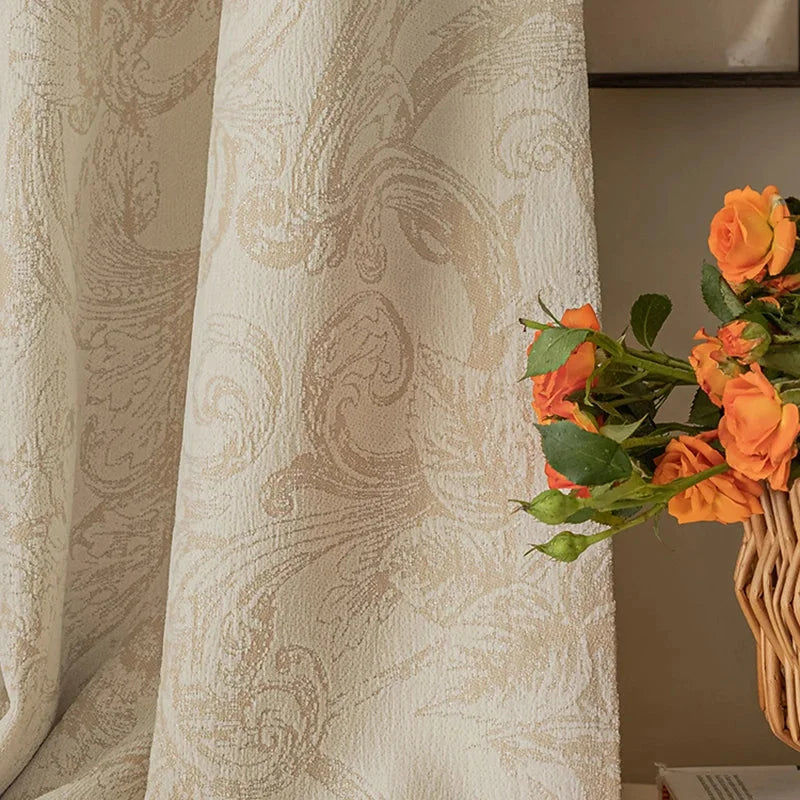 Cortina Blackout Jacquard Chenille com Redução de Ruído Bege Lenogue