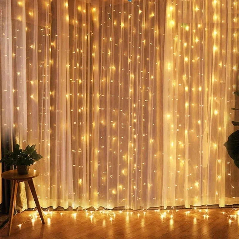 Cortina de Luzes Led Natalina para Decoração Lenogue Amarelo / 100 x 300 Cm (100 Led)