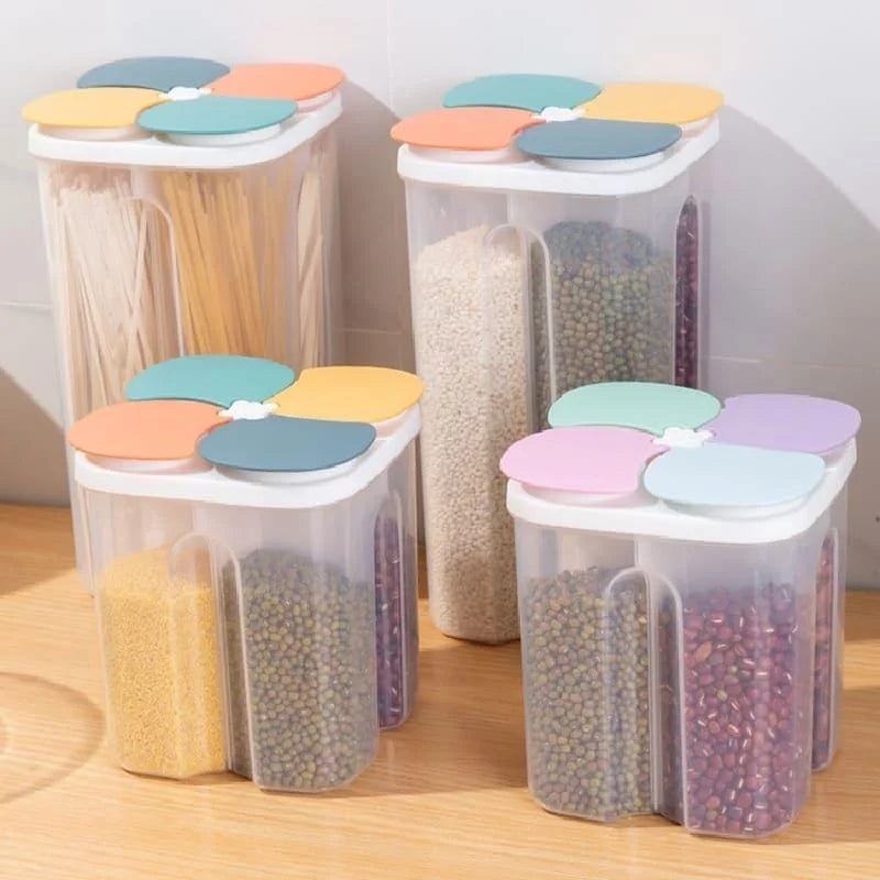 Dispensador de Alimentos e Cereais com 4 Divisórias para Cozinha Lenogue