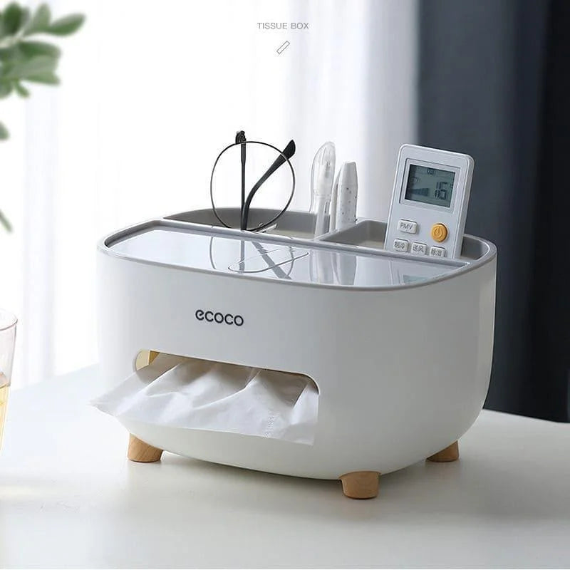 Dispenser Porta Lenço e Papel com Compartimento Multifuncional para Banheiro Lenogue Cinza