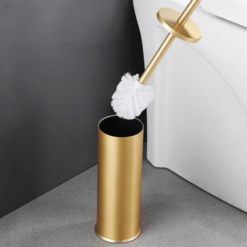 Escova Sanitária de Alumínio com Suporte para Banheiro Lenogue Dourado