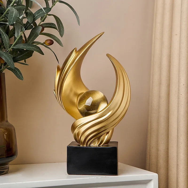 Escultura Abstrata de Resina Premium e Acabamento Fosco Lenogue Dourado