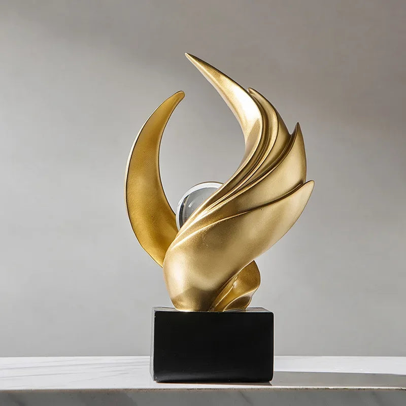 Escultura Abstrata de Resina Premium e Acabamento Fosco Lenogue Dourado