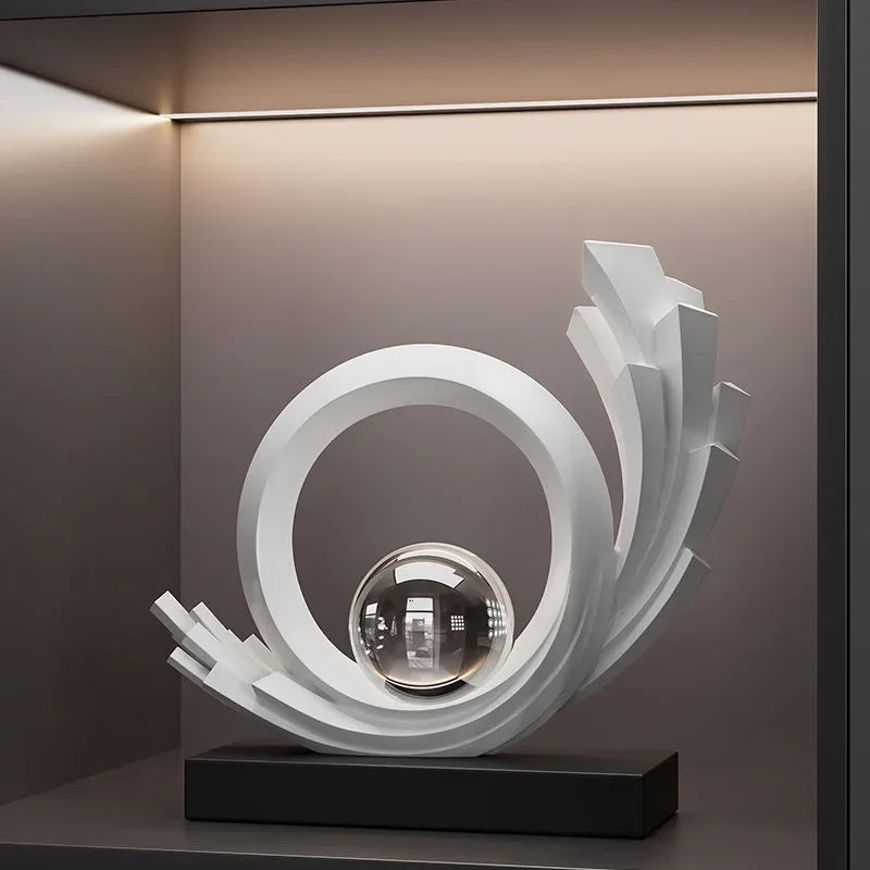 Escultura Abstrata de Resina Premium para Sala e Escritório Lenogue Branco