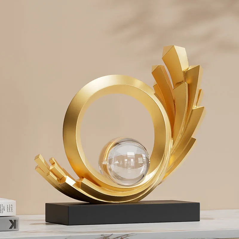 Escultura Abstrata de Resina Premium para Sala e Escritório Lenogue Dourado
