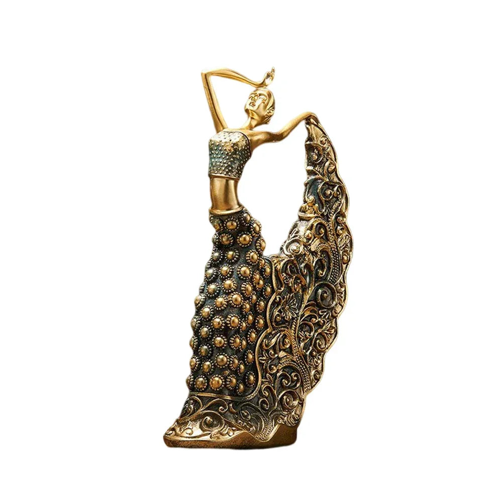 Escultura Bailarina Pavão em Resina Premium Pintura Manual Lenogue Dourado