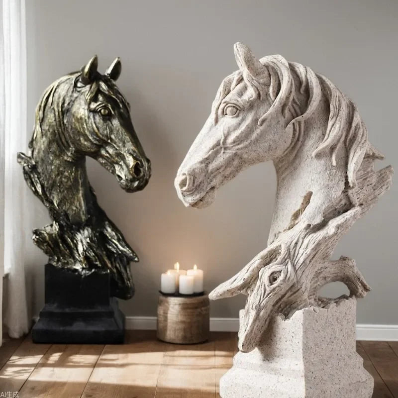 Escultura Cabeça de Cavalo em Resina Estilo Vintage Lenogue