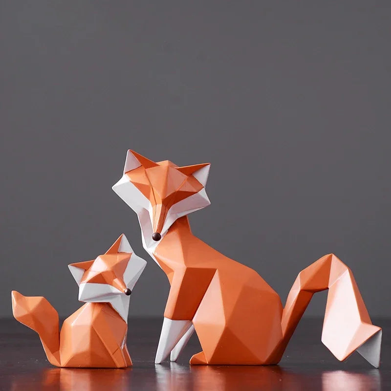 Escultura de Raposa Geométrica em Resina Decorativa para Sala e Escritório Lenogue