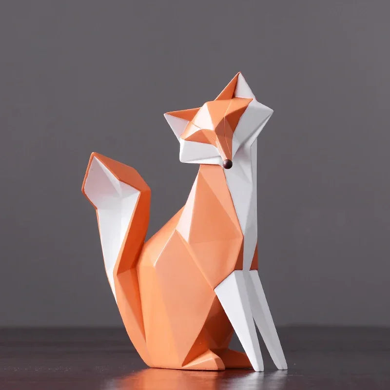 Escultura de Raposa Geométrica em Resina Decorativa para Sala e Escritório Lenogue Pai