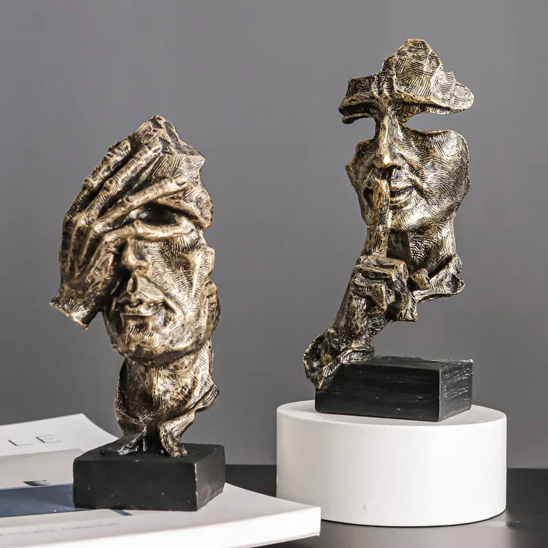 Escultura de Rosto Abstrato Vintage em Resina não Olhe Lenogue