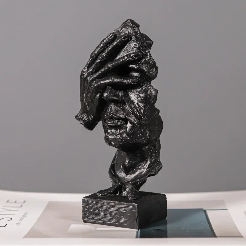 Escultura de Rosto Abstrato Vintage em Resina não Olhe Lenogue Preto