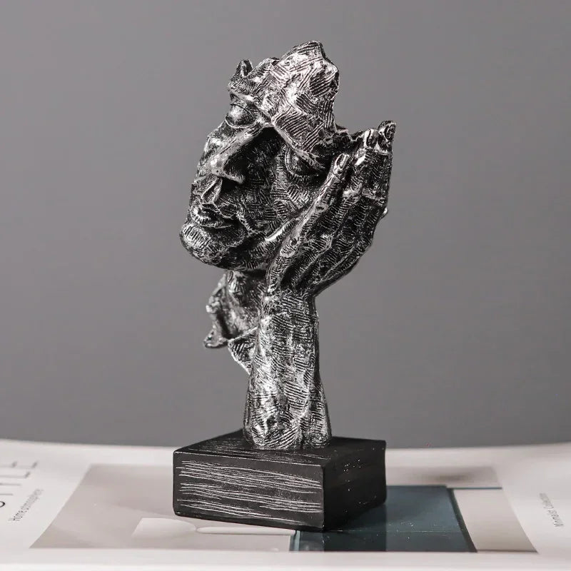 Escultura de Rosto Abstrato Vintage em Resina não Ouça Lenogue Prata
