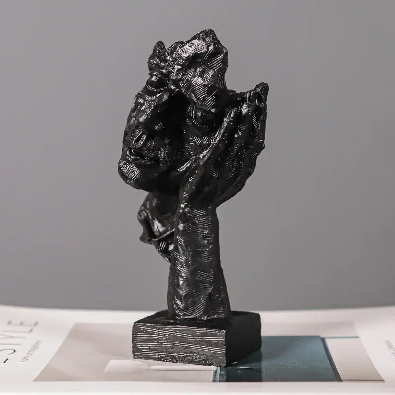 Escultura de Rosto Abstrato Vintage em Resina não Ouça Lenogue Preto