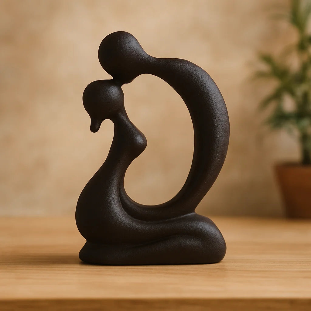 Escultura Moderna de Casal se Beijando em Resina Lenogue Preto
