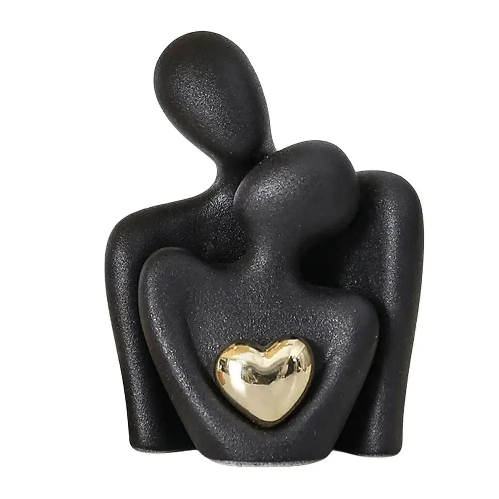Estátua de Casal em Cerâmica para Decoração Moderna Lenogue Preto