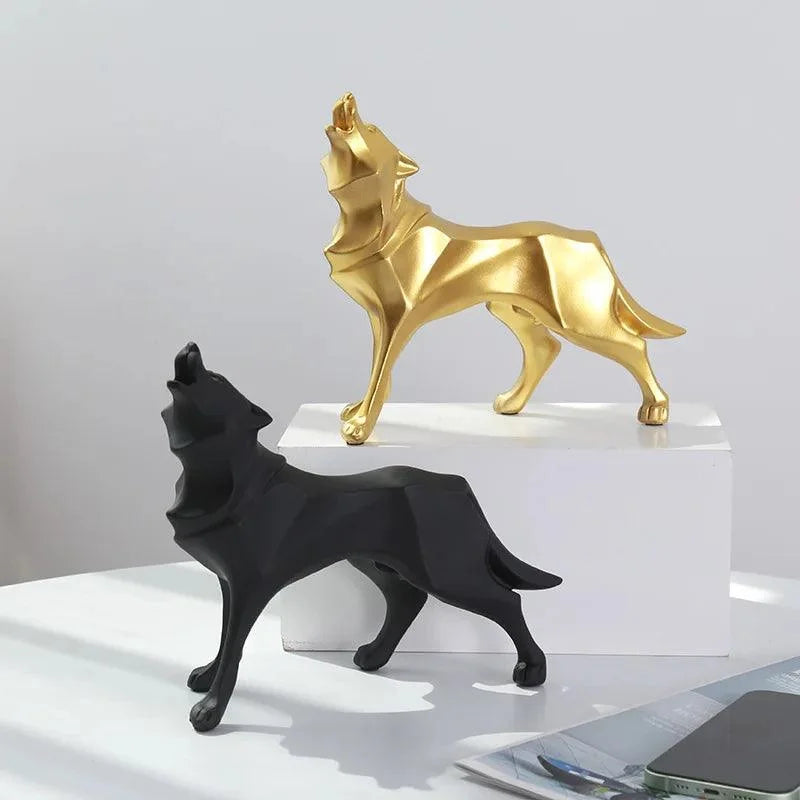 Estátua de Lobo Geométrico em Resina Estilo Nórdico Lenogue