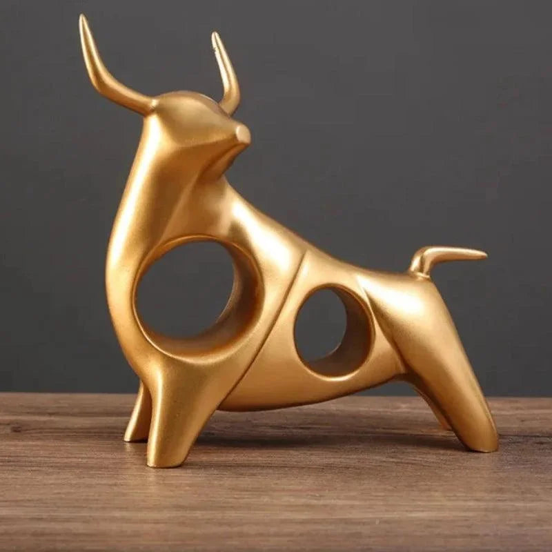 Estátua de Touro Dourado Abstrata em Resina para Decoração Lenogue (mod. B)