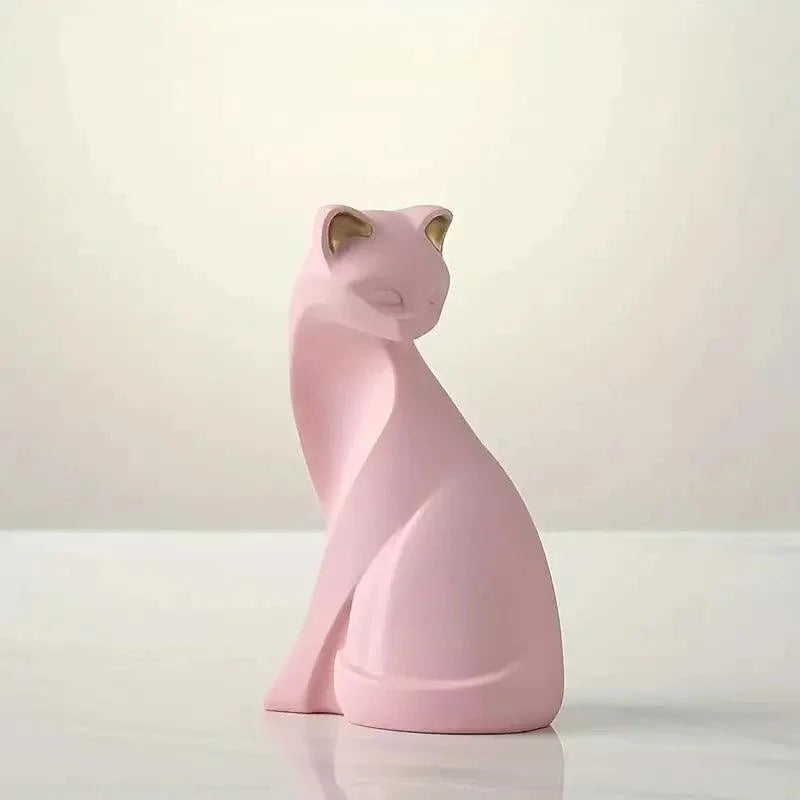 Estátuas de Gatos Decorativas em Resina para Decoração Lenogue Rosa (a)