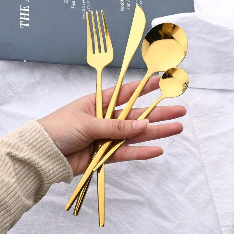 Faqueiro Luxuoso 24 Peças em Aço Inoxidável para Jantar Lenogue