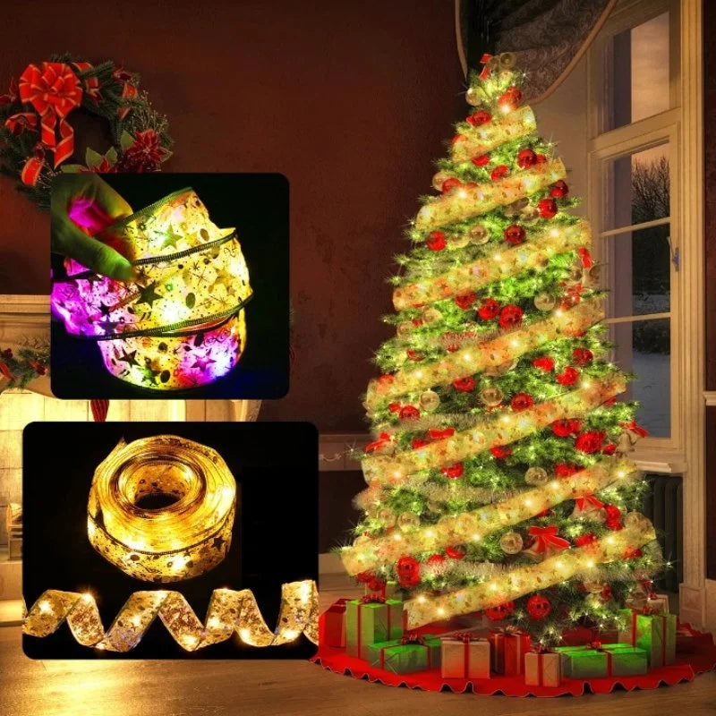 Fita Led Decorativa para árvore de Natal com Iluminação Lenogue Dourado / Luz Amarela / 1 Metro