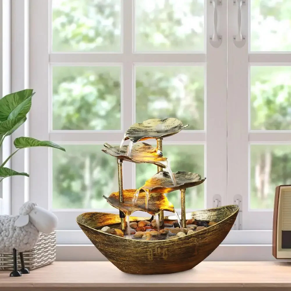Fonte Decorativa de Mesa com Cascata Lótus Led Bomba Usb Lenogue