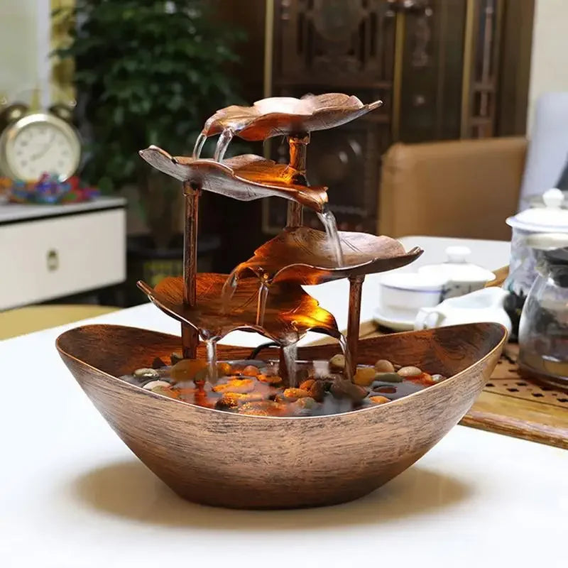 Fonte Decorativa de Mesa com Cascata Lótus Led Bomba Usb Lenogue Cobre